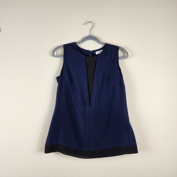 5 twelve Blue and black sleeveless career blouse size small - Picture 2 of 9